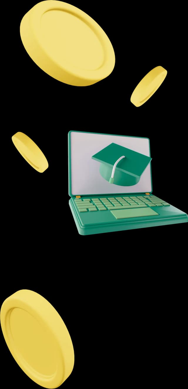 3D Laptop and gold coins decoration