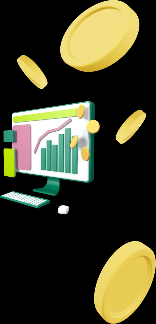 3D Monitor and gold coins decoration