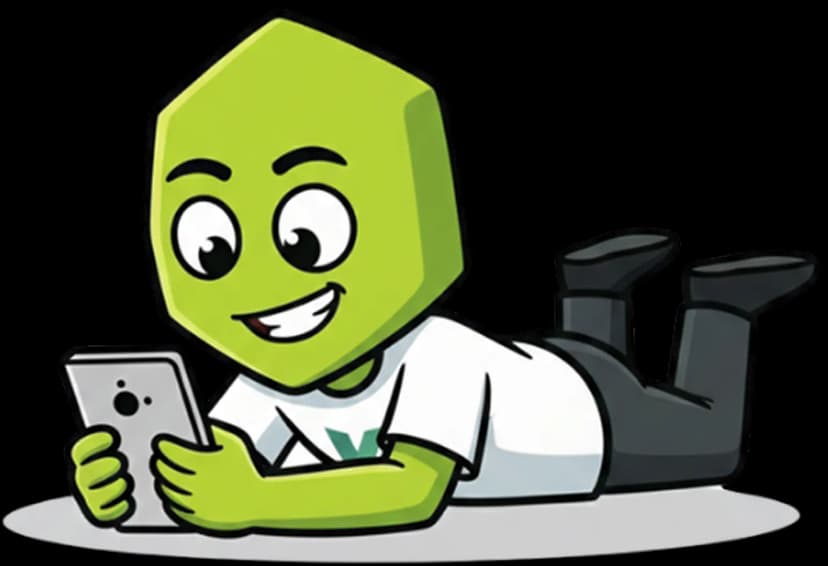 Mascot lying down looking at phone